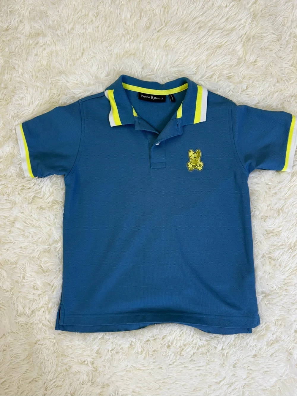 Psycho Bunny Blue Polo with Neon Yellow Trim
